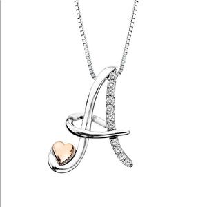 Diamond A Initial, Sterling Silver & 14k Rose gold